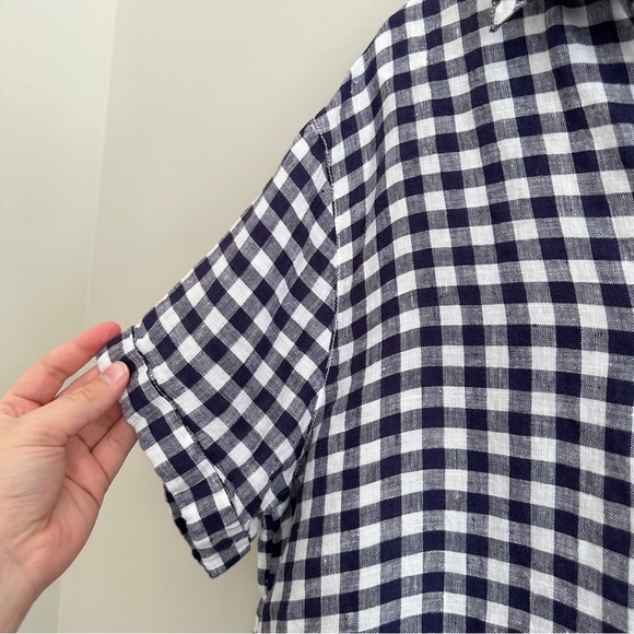 C&C California 100% Linen Blue & White Gingham Checkered Button-front Top Medium - Picture 4 of 6